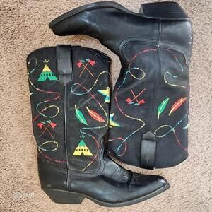 Coasters fun Southwestern teepee feather embroidered boots 7.5